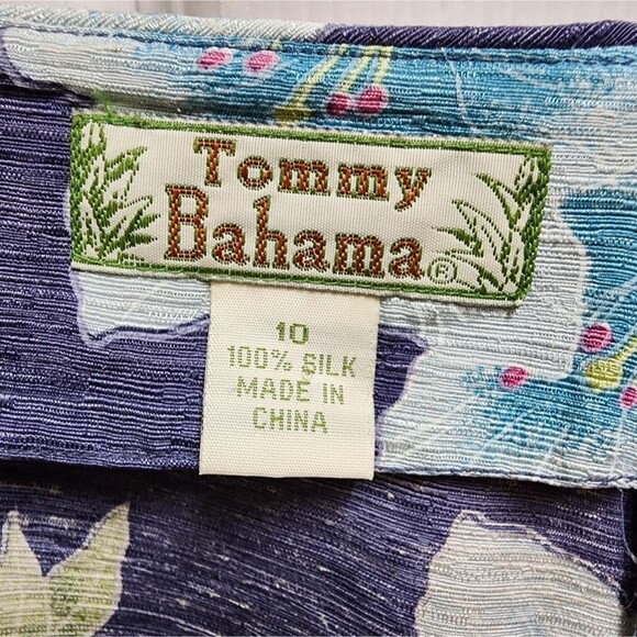Tommy Bahama Pants Womens 10 Blue Silk Floral Crop Zip Lightweight Beach Boho - Picture 7 of 7